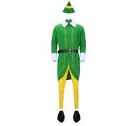 Buddy The Elf Costume for Adults, Men's Christmas Elf Santa Helper Cosplay Outfit - Deluxe Green Jacket & Pants with Hat for Christmas Party Dress Up n2