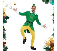 Buddy The Elves Costume Men, Cute Christmas Green And Yellow Outfits, Halloween Christmas Cosplay Full Set, Adult Fancy Dress Cosplay Costume