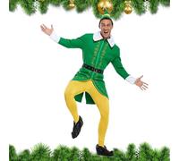 Buddy The Elves Costume Men, Cute Christmas Green And Yellow Outfits, Halloween Christmas Cosplay Full Set, Adult Fancy Dress Cosplay Costume