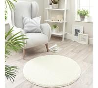 Buddy Washable Mat Plain Round Cream Cut Pile Rug - 100cm