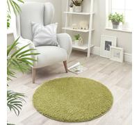 Buddy Washable Mat Plain Round Olive Cut Pile Rug - 100cm