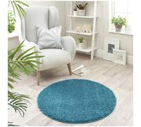 Buddy Washable Mat Plain Round Teal Cut Pile Rug - 100cm