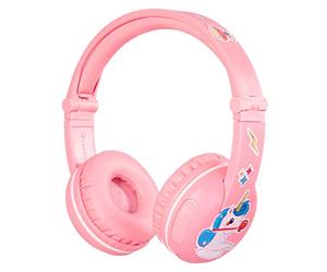 BuddyPhones PLAY, Wireless Bluetooth Volume-Limiting Kids Headphones, 14-Hour Battery Life, 4 Volume Settings of 75, 85, 94db and StudyMode, Includes Backup Cable for Sharing, Pink