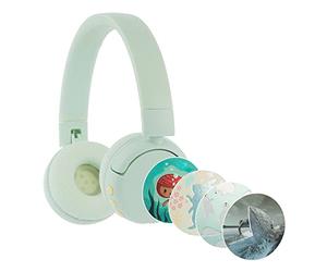 BuddyPhones POP Fun Bluetooth Volume Limiting Kids Headphones, SafeAudio 85/94dB Listening Mode, 24 Hrs Battery Life, Wireless On Ear Foldable Headphones for Children with Microphone, Green