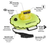 BUDDYSWIM Open Water Swim Buoy Hydrastation with Easily Accessible Central Watertight Pouch for Storage of Belongings, Water Bottle or Food. Includes Waterproof Mobile Phone Case.