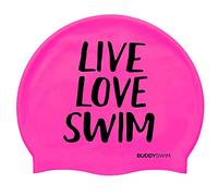 BUDDYSWIM Men's and Women's Silicone Swimming Caps for Swimming Pools or Open Water. Eye-catching colours for high visibility.