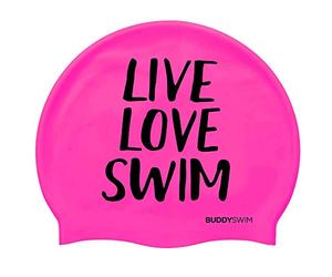 BUDDYSWIM Men's and Women's Silicone Swimming Caps for Swimming Pools or Open Water. Eye-catching colours for high visibility.