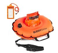 BUDDYSWIM Open Water Swimming Hydration Safety Buoy with Accessible Central Compartment Includes Waterproof Mobile Phone Case. Orange.