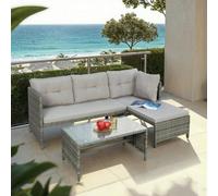 Bude Rattan Corner Sofa Set With Coffee Table Grey