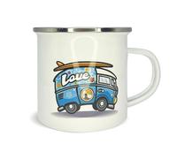 BUDEFUL Enamel Mug, 10oz - Unique & Cool Campervan Design - Outdoor Camping Cup with Joy of Bude and Road Trip Adventures-Inspired Art