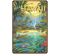 BUDELIAO 8in x 12in Vintage Hawaiian Tin Sign - Aloha from Hawaii by Kerne Erickson