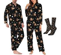 Budelym Personalised Women Pyjama Set with Custom Face, Long Sleeves Sleepwear Womens Button Down, for Couples Women Men Pet Nightwear Sets
