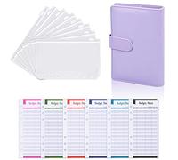 Budget Binder A6 PU Leather Ring Binder Budget Planner Organiser Notebook Set Money Saving Wallet Budgeting Wallet with Clear Cash Envelopes and Budget Sheets Money Binder for Cash Saving (Purple)