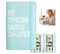 Budget Binder & Money Saving Wallet,100 Envelopes Saving Challenge Book with Ca/sh Envelopes,Budget Planner for Ca/sh Stuffing,Budget Binder Planner for C/ash Stuffing Saving Book,PU Leather,Blue