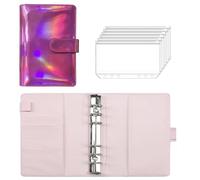 Budget Planner Cash Envelope Savings 6 Holes Binder for Financial Management A6 Laser Loose-Leaf Notebook Housing for Home, Office, Daily(Rose red)