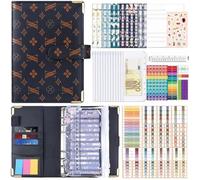 Budget Planner German, A6 PU Leather Budget Binder, Cash Stuffing, Money Organiser Saving Folder Including 12 Household Planners, 12 Transparent Money Envelopes, 60 Sticky Notes (Z-Brown)