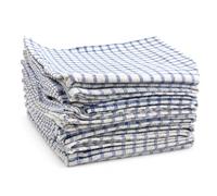 Budget Tea Towels | 50 × 70 cm | Value Pack of 10 Cotton Kitchen Towels, Super Absorbent, Hard Wearing & Machine Washable, Traditional Check Design for Home & Commercial Kitchens (Blue/white, 10)