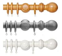 BudgetBuy Wooden Curtain Pole - Curtain Rail Pole for Eyelet Curtains - 28mm Natural Wood Fixed Length Curtain Pole with Finials Balls Rings Ideal for Any Room (Grey, 240 cm)