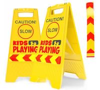 Budgetizer 2 Pack Yellow Children Playing Caution Sign - Double Sided PVC Sign with Reflective Tape