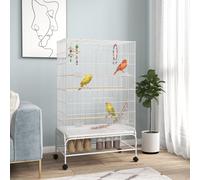 PawHut Bird Cage With Stand Wheels Toys For Budgies Finches White, White