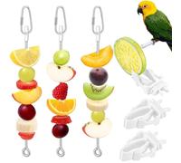 Budgie Food Holder,3PCS Stainless Steel Parrot Skewer Feeder and 3PCS Plastic Bird Food Clips Set,Bird Treats Fruit Stick Holder Clip Foraging Toy for Parrot Budgie Parakeet Cockatiel Cage