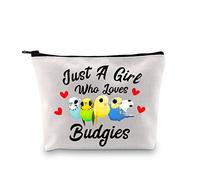 Budgie Lover Gift Loves Budgies Makeup Bag Budgie Mom Cosmetic Bag Parakeet Pet Bird Lover Gift for Budgerigar Girls Women (Loves Budgies White)