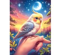 Budgie on A Hand Under The Moon 1000 Piece Pack DIY Jigsaw Puzzle Wildlife Pet Collectors Cognitive Development Educational Decorative Puzzle Gifts for Adults Rigid Cardboard 1000 PCS