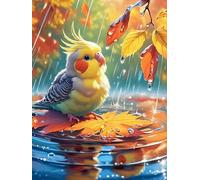 Budgie on A Pond with Butterflies 1000 Piece Complete Jigsaw Puzzle Set Wildlife Pet Teens Beginners Educational Challenge Puzzle Fans Group Play Anniversary Creativity & Gift Giving 1000 PCS