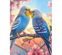 Budgie Pair with Flowers 300 Piece Jigsaw Puzzle Wildlife Pet For Men Cognitive Development Adults Anxiety Memory Care Mothers Valentines Gift High-grade Rigid Cardboard 300 PCS