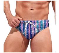 Budgie Smugglers Mens Swimming Briefs Printed with Adjustable Drawstring Men's Sexy Low Rise Swim Briefs Swimwear Quick Dry Men Swim Brief Swimsuit Bikini Bottom for Beach Pool Swim Trunks Purple