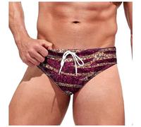 Budgie Smugglers Mens Swimming Briefs Printed with Adjustable Drawstring Men's Sexy Low Rise Swim Briefs Swimwear Quick Dry Men Swim Brief Swimsuit Bikini Bottom for Beach Pool Swim Trunks Red