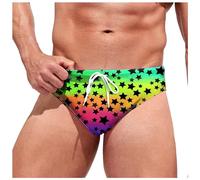 Budgie Smugglers Mens Swimming Briefs Printed with Adjustable Drawstring Men's Sexy Low Rise Swim Briefs Swimwear Quick Dry Men Swim Brief Swimsuit Bikini Bottom for Beach Pool Swim Trunks Black