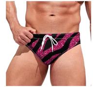 Budgie Smugglers Mens Swimming Briefs Printed with Adjustable Drawstring Men's Sexy Low Rise Swim Briefs Swimwear Quick Dry Men Swim Brief Swimsuit Bikini Bottom for Beach Pool Swim Trunks Pink