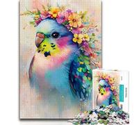 Budgie Wearing Floral Crown 1000 Piece Jigsaw Puzzles for Adults Gifts,Challenging To Complete But Fun And Humorous Unique Home Decor And Gifts (50x75cm)