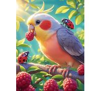 Budgie with Berries And A Ladybug 500 Piece Jigsaw Puzzle for All Ages Wildlife Pet Easter Gift Idea Family Gathering Durable Pieces Stress Relief Home Decor 500 PCS
