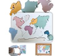 Budhi Budha Montessori Toys for 3+ Year Olds - Map Silicone Jigsaw Puzzle - Continents & Seas Silicone Educational Puzzle For 4 Year Old Boys - Educational Toys For 3+ Year Olds