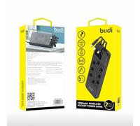 Budi - 10000mAh Wireless Power bank with 3 integrated cables and 2 cable inputs Accessories - Suction cups to attach to the device - Phone Stand - Charging Charger Micro Mobile Portable Usb Smartphone