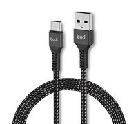 Budi 1m Type C to USB Braided Cable with 65W PD USB C USB charger for Fast Charging, Zinc Alloy and Nylon Material, Black Color for Macbook Pro/Air/SamsungS21/S20/Huawei/Xiaomi