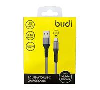 Budi 2m Nylon Braided USB C Fast Charging Cable with Metal Case - Grey
