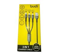 BUDI 3 in 1 Charge Cable, USB-C, Lightning, Micro USB, 1.2M, 2.4A Fast Charging, Aluminum Shell