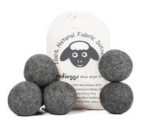 Budieggs Wool Dryer Balls Dark Grey XL 6-Pack, 100% New Zealand Organic Fabric Softener for 1000+ Loads, Baby Safe & Hypoallergenic, Reduce Wrinkles & Shorten Drying Time Naturally (6pcs Grey-XL)