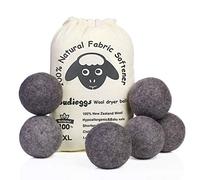 Budieggs Wool Dryer Balls Dark Grey XL 6-Pack, 100% New Zealand Organic Fabric Softener for 1000+ Loads, Baby Safe & Hypoallergenic, Reduce Wrinkles & Shorten Drying Time Naturally (6pcs Grey-XL)