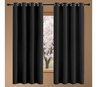 BUDINGHY Blackout Curtain for Living Room 234 x 233 cm Room Darkening Pencil Pleat Bedroom Blackout Curtains Eyelet for Window Treatment Living Room/Kitchen, Black