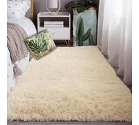 BUDINGHY Fluffy Shaggy Rug 100 x 200 cm Thick Pile Thick Pile Bedside Rug Washable for Living Room Super Soft Area Carpet for Bedroom Nursery, Cream Color