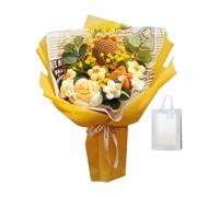 budiniao Beautiful Wrapped Crochet Flower Bouquet Featuring Knitted Roses and Daisies As Holiday Gift for Loved Ones Handmade Knitted Bouquet Eternal Blessing Wedding, Orange, 35x27cm