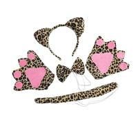 budiniao Cheetah Ears Tail Bow Tie Animal Dress Set Complete Ears Headband And Accessories Fun For Carnival Party Decoration Tail Bow Tie Animal Dress Set Cheetah