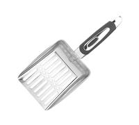 budiniao Easy Gripping Cat Litter Scoops Cat Sifter Shovel Stainless Steel Litter Scoops With Long Handle Fit Scooper Has With Smooth Inclined Metal Long Handle Scooper, Gray, 25.2x10.8cm
