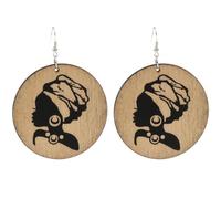 budiniao Map Paint Earrings Circle African American Unique Geometrical Round Shape Handmade Natural Wood Life Style Circle African American Earrings Wooden Hook Dangle Drop