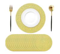 budiniao Round Gold Disposable Charger Plates Bulk Set 50, gold glitter