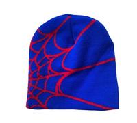 Budiniao Trendy Knit Hat - Warm and Stylish Spider Web Beanie, Acrylic Fibers Knitted Beanie Hat, Blue Red